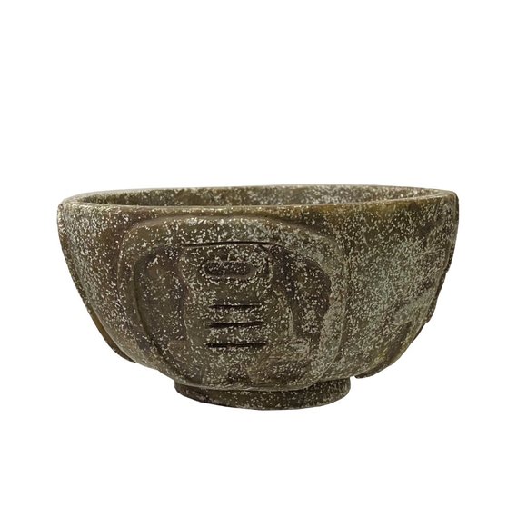Natural Olive Green Mix Stone Carved Round Display Bowl ws2067 - Picture 4 of 7